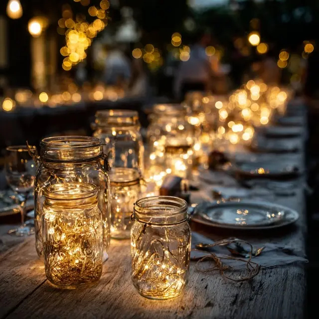 Easy Mason Jar Lights for Charming Happy Birthday Decorations - Create easy mason jar lights to add a warm, charming... Easy Mason Jar Lights for Charming Happy Birthday Decorations - DIY Birthday Decor | Laravel
