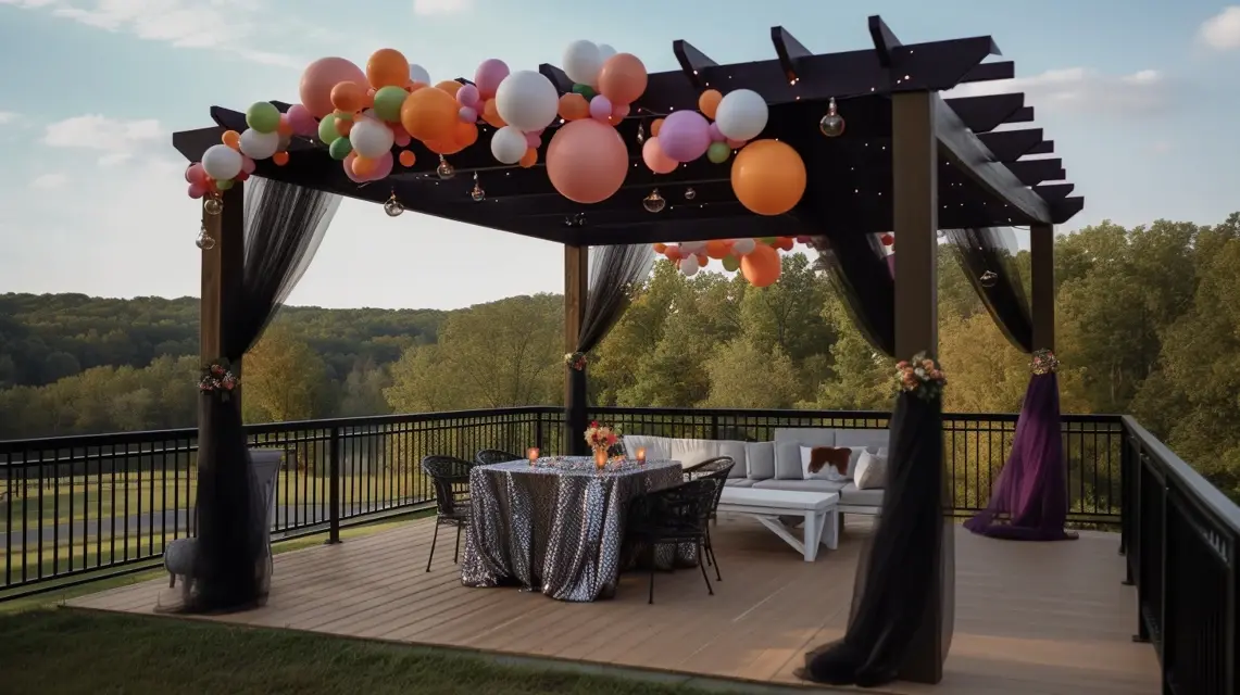 Pergola Drapes and Happy Birthday Decorations Ideas - Outdoor Birthday Decorations | Laravel