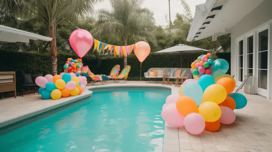 Poolside Happy Birthday Decorations with Color - Outdoor Birthday Decorations | Laravel