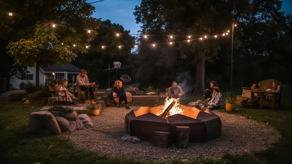 Fire Pit Gathering with Happy Birthday Decorations - Outdoor Birthday Decorations | Laravel